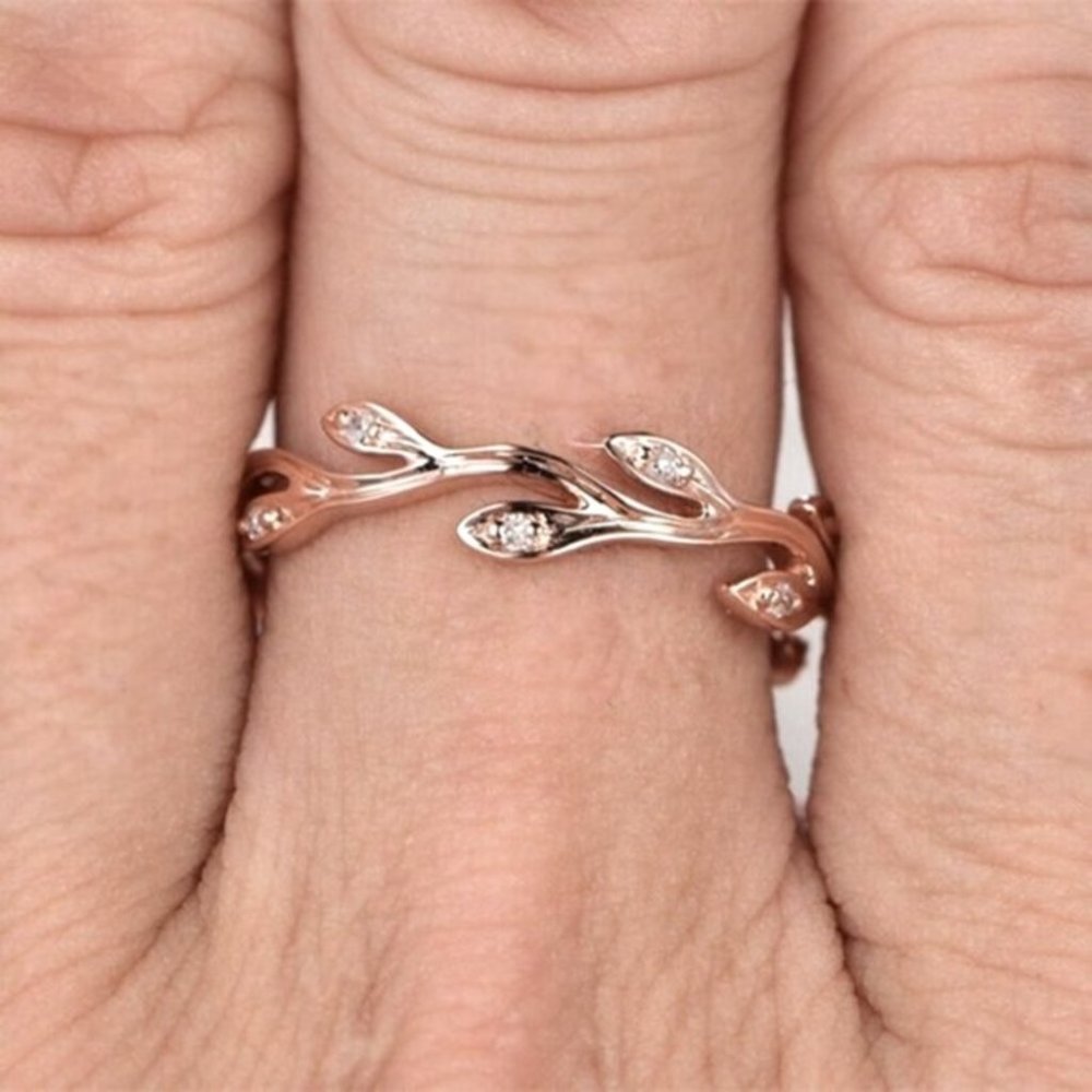 New 14k Rose Gold 925 Silver Diamond Ivy Ring - Picture 4 of 5